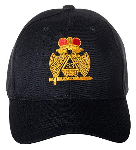 Artisan Owl 33rd Degree Scottish Rite Freemason Embroidered Black Adjustable Baseball Cap -Wings Down-