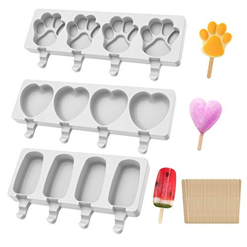 Popsicle Molds Set of 3- Baking Cake Popsicle Molds- 4 Cavities Ice Cream Mold- Homemade Ice Cake Pop Molds- Silicone Cakesicle Ice Pop Maker with 150 Wooden Sticks for DIY Ice Cream Popsicle Molds Set of 3- Baking Cake Popsicle Molds- 4 Cavities Ice Cream Mold- Homemade Ice Cake Pop Molds- Silicone Cakesicle Ice Pop Maker with 150 Wooden Sticks for DIY Ice Cream