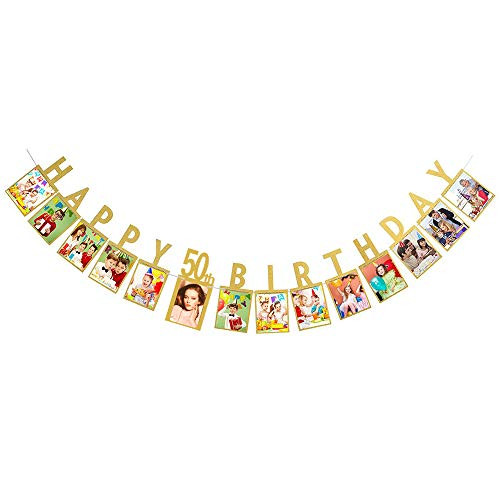 Happy 50th Birthday Fabulous Fifty 50 Years Photo Banner Gold Foiled for 50th Birthday Decorations Picture Bunting