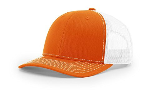 RICHARDSON Orange/White 112 Mesh Back Trucker Cap Snapback Hat w/THP No Sweat Headliner