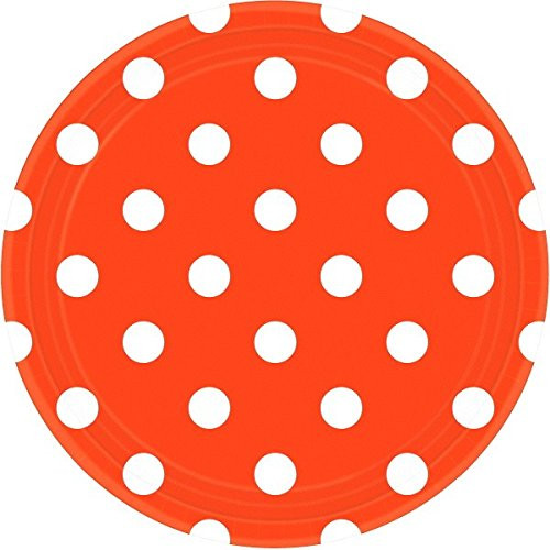 Amscan Dots Disposable Round Paper Plates Dishware -8Piece-- 9inch- Orange Peel/White