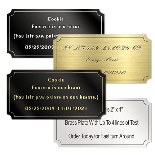 2inch H x 4inch W Custom Elegant Engraved Name Plate- Stainless Steel or Brass Plate Frame Name Label Art Tag Laser Engraved Name Plates with Adhesive Backing -Black- Silver- Gold- -Notched Corner-