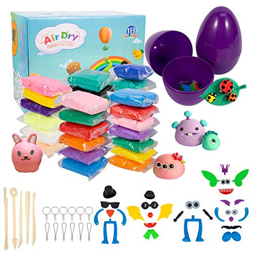 Acekid Modeling Clay Kit- 18 Colors Air Dry Magic Clay Molding Clay for Kids with Accessories- Tools and Tutorials- Arts and Crafts Gift for Kids