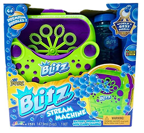 JA-RU Blitz Bubble Stream Machine Blaster with Bubble Solution -Colors May Vary- for Kids- Floats High Last Long Bubble Blower Machine Party Favors- Summer Toy Outdoors Activity- 1531-1s