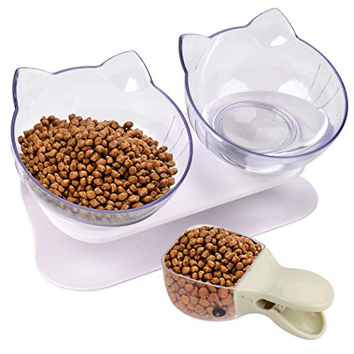 Dorakitten Elevated Cat Bowls Double Cat Food and Water Bowls-15 Tilted Transparent Raised Pet Feeding Bowls for Cats and Small Dogs -WhitePlusWhite- Dorakitten Elevated Cat Bowls Double Cat Food and Water Bowls-15 Tilted Transparent Raised Pet Feeding Bowls for Cats and Small Dogs -WhitePlusWhite-
