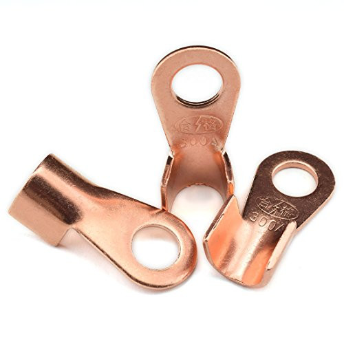 DZS Elec 10pcs OT-300A Crimp Terminal Lugs Open-End Red Copper Thickened A Grade Ring Tongue Copper Passing Through Lug AWG 4-0 Battery Cable Connector