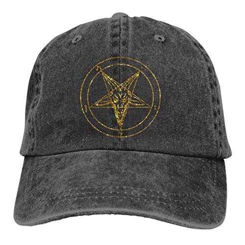 Washed Distressed Cotton Dad Hat Gold Baphomet Satanic Goat Head Baseball Cap Adjustable Polo Trucker