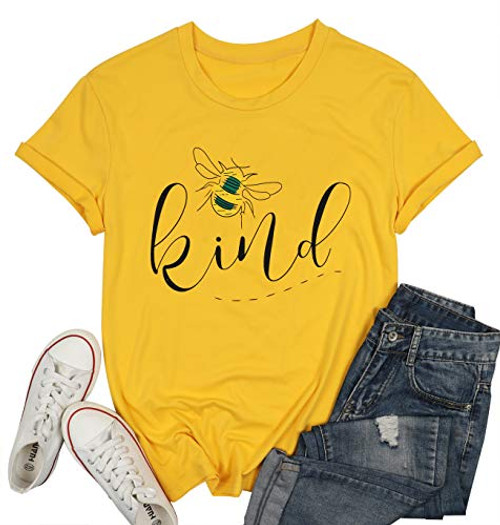 Be Kind T Shirts Women Cute Bee Graphic Tees Funny Blessed Inspirational Casual Short Sleeve Tops -Yellow- Medium- Be Kind T Shirts Women Cute Bee Graphic Tees Funny Blessed Inspirational Casual Short Sleeve Tops -Yellow- Medium-