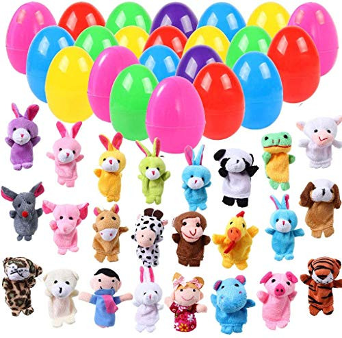 ThinkMax 24pcs Easter Eggs Filled with Finger Puppets for Easter Basket Stuffers- Easter Eggs Hunt- Easter Party Favor- Easter Gift for Kids