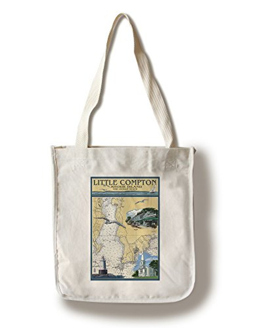Lantern Press Little Compton- Rhode Island Chart -100 percent Cotton Tote Bag- Reusable-