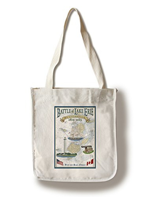 Lantern Press Put-in-Bay- Ohio- Battle of Lake Erie Nautical Chart -100 percent Cotton Tote Bag- Reusable-