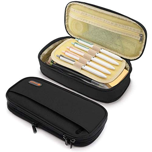 TTVALLEY Pencil Case Foldable Pen Bag Large Capacity Pencil Pouch Stationery Boxes for Girl Boy Men Women -Black-