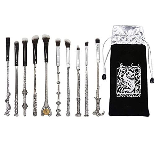 10 Pcs Potter Makeup Brushes Kit Gift Bag Harry Magic Wizard Wand Metal Make Up Brush Set Tool for Foundation Powder Concealers Eye Shadows Eyeliner Blending Eyeshadow Face Pencil Lip Palette Beauty
