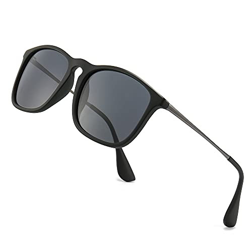 SUNGAIT Classic Square Frame Sunglasses Retro Style for Men Women -Black Frame -Matte Finish-/Polarized Grey Lens- 54- Composite Frame 1509PGHEKHU