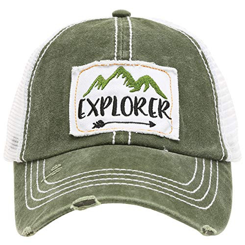 MIRMARU Womens Baseball Caps Distressed Vintage Patch Washed Cotton Low Profile Embroidered Mesh Snapback Trucker Hat -Explorer- Green-
