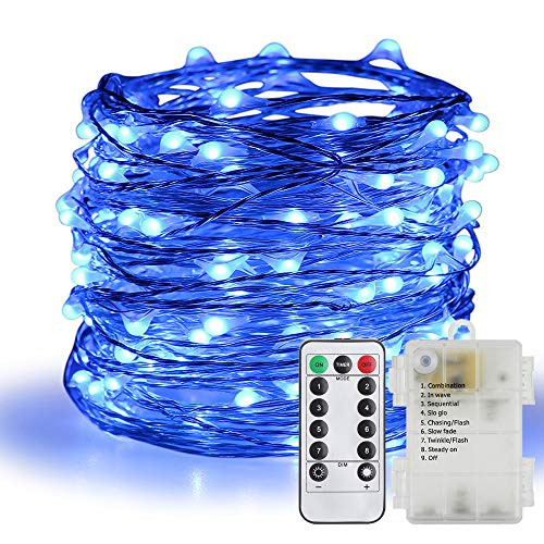 ER CHEN 200 LED String Lights- Battery Operated Waterproof Fairy Lights with Remote- 66 ft 8 Modes Silver Coated Copper Wire Christmas Lights with Timer for Bedroom Wedding Party -Blue-