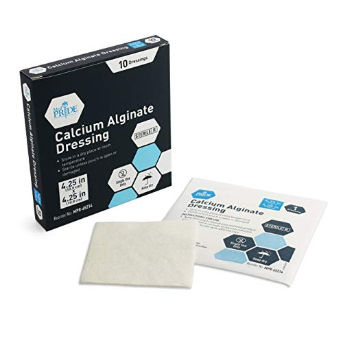 Medpride Calcium Alginate Wound Dressing Pads| 4.25 x 4.25 Patches- 10-Pack| Antimicrobial- Non-Stick Padding- Sterile- Highly Absorbent  and  Comfortable| Flexible  and  Gentle on The Skin- Faster Healing