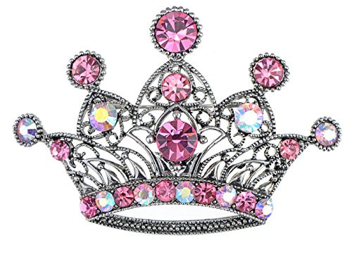 Alilang Silvery Tone Sparkly Aurora Borealis Pink Crystal Rhinestones Princess Queen Crown Brooch Pin Pendent Alilang Silvery Tone Sparkly Aurora Borealis Pink Crystal Rhinestones Princess Queen Crown Brooch Pin Pendent