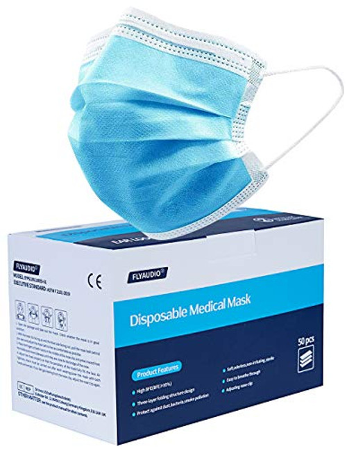 Medical Grade Face Masks - Flyaudio ASTM Level 1 Masks for Protection- 50 Pcs 3-ply Procedure Disposable Medical Mask with Earloop  and  Nose Bridge- for Adults- Kids- Daily Use -Sterile-