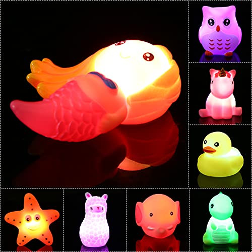 Vanblue 8 Pcs Light Up Bath Toys Floating Bathtub Unicorn Toys Rubber Toys with LED Light Bathtub Toys for Baby Kids Infants Boys Girls Preschool Bathtime Shower Games