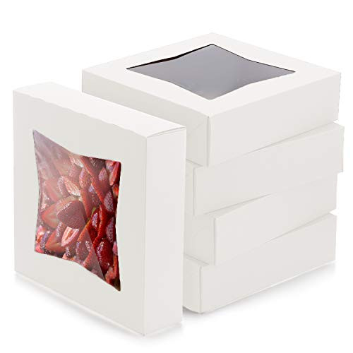 StarMar 9 Inch Pie Boxes -12 Pack- White Bakery Boxes for Chocolate Covered Strawberries with Clear Window- Auto-Popup- Baked Boxes for Sweet- Pastry-Cookies- Strawberries