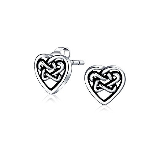 Bff Heart Shaped Love Open Irish Celtic Friendship Knot Tiny Stud Earrings For Women Teen Oxidized 925 Sterling Silver