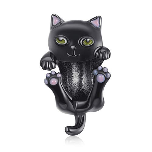 BISAER Black Cat Charms Cute Kitty Beads Charm 925 Sterling Silver Animal Cat Charms for Pandora Bracelets