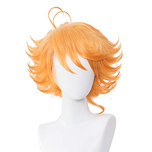 SL Fluffy Orange Pre-styled Cosplay Wig for Emma Unisex Anime Costume Cute Hair Wig with Cap for Kids Adults Halloween Party