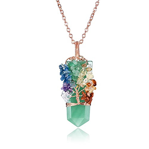 Top Plaza Natural Healing Crystal Gemstone Necklace Tree of Life Wire Wrapped Green Aventurine Stone Point Pendant Necklaces Reiki Quartz Jewelry for Womens Top Plaza Natural Healing Crystal Gemstone Necklace Tree of Life Wire Wrapped Green Aventurine Stone Point Pendant Necklaces Reiki Quartz Jewelry for Womens