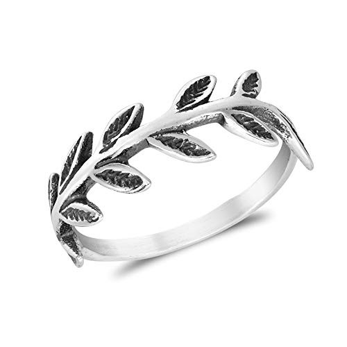 AeraVida Peaceful Nature .925 Sterling Silver Olive Branch Wrap Ring -6-