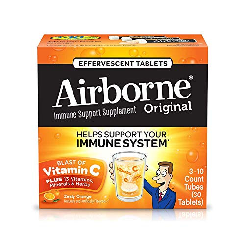 Airborne Zesty Orange Effervescent Tablets- 30 Count - 1000mg of Vitamin C - Immune Support Supplement -Packaging May Vary-