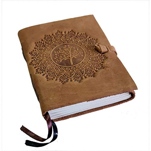 Leather Journal Mandala  and  Tree Engraved Leather Bound Writing Journal for Women  and  Men Unlined Journals for Women- Leather Bound Notebook Unruled Journal  and  Diary- Unlined Writing Journal