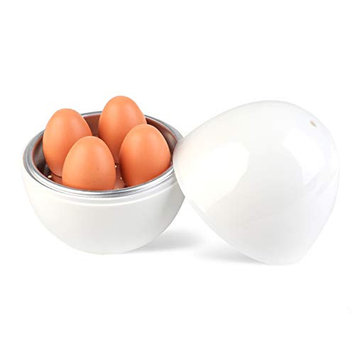 Coxeer Microwave Egg Cooker-Microwave Rapid 4 Eggs Boiler for Hard or Soft Boiled Eggs-White-
