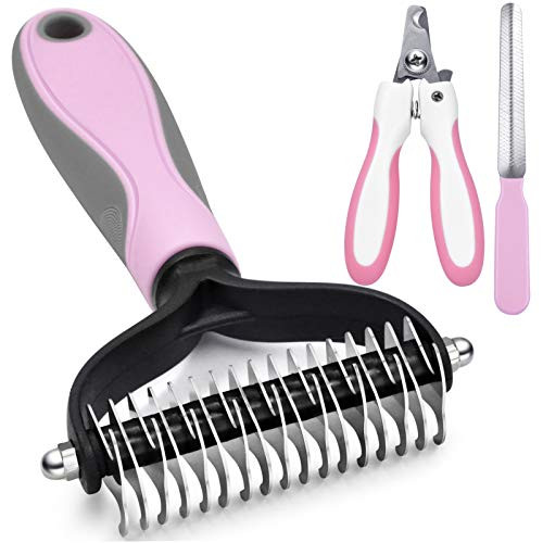 freeworld Undercoat rake for Dogs and Cats - Shedding and Dematting Comb for Dogs and Cats deshedding Brush  and  Pets Nail Clippers and Trimmers -Pet Grooming Tool 3 pcs Kit