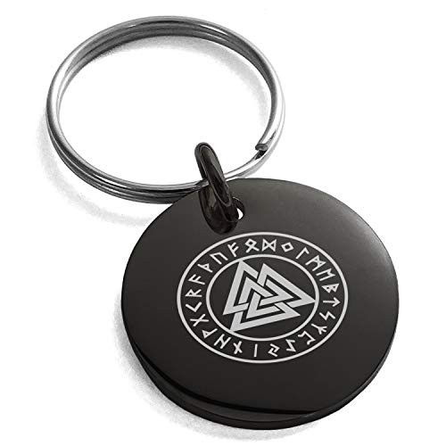 Tioneer Black Stainless Steel Norse Valknut Knot Viking Symbol Small Medallion Circle Charm Keychain Keyring Tioneer Black Stainless Steel Norse Valknut Knot Viking Symbol Small Medallion Circle Charm Keychain Keyring