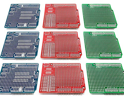 Electrocookie Proto Shield Kit Compatible with Arduino Uno R3- Expansion Prototyping PCB Board -3 Types- 9 Pack-
