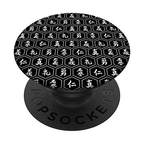 Bushido Seven Virtues Japanese Samurai Kanji Pattern Black PopSockets PopGrip- Swappable Grip for Phones  and  Tablets