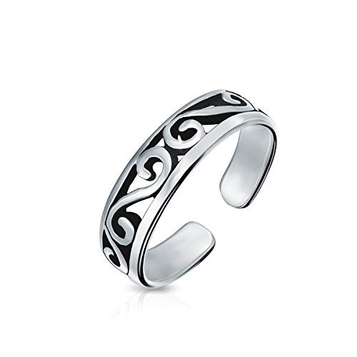 Cut-Out Celtic Swirl Filigree Thin Midi Band Toe Ring For Women 925 Silver Sterling Adjustable