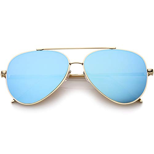 zeroUV - Mirrored Oversized Aviator Sunglasses for Women with Flat Mirror Lens 58mm -Gold/Blue Mirror-