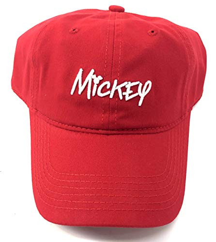 Disney Adult Red Mickey Mouse Written Baseball Cap Hat