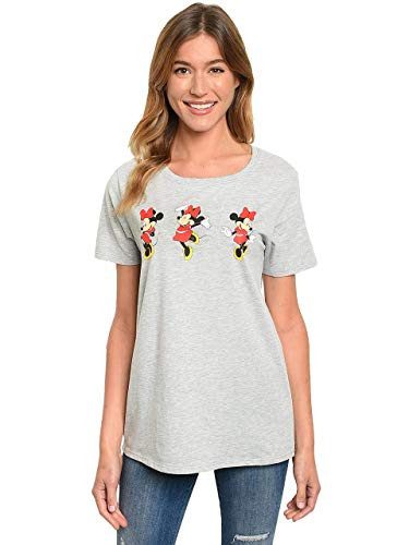 Disney Womens T-Shirt Minnie Mouse -Heather Grey - 3 Minnies- Large-