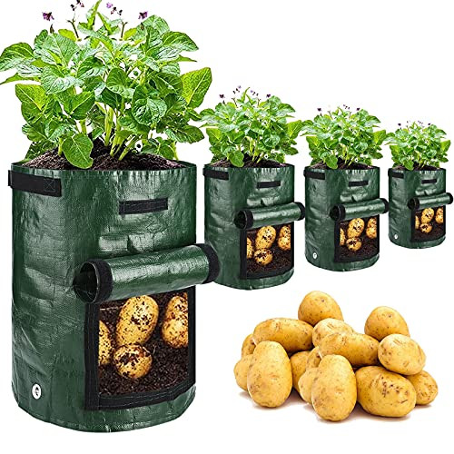 4 Pack 10 Gallon Garden Potato Grow Bags with Flap and Handles Aeration Fabric Planter Pots - Heavy Duty Potato Planters Garden Planting Bags for Onion- Fruits- Tomato- Carrot -Green- 4 Pack 10 Gallon Garden Potato Grow Bags with Flap and Handles Aeration Fabric Planter Pots - Heavy Duty Potato Planters Garden Planting Bags for Onion- Fruits- Tomato- Carrot -Green-