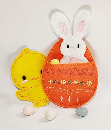 Penny's Boutique Cute Easter Finger Puppet Set - Easter Bunny  and  Chick Felt Finger Puppets w/Egg Holder are Great for Easter Baskets -Orange-