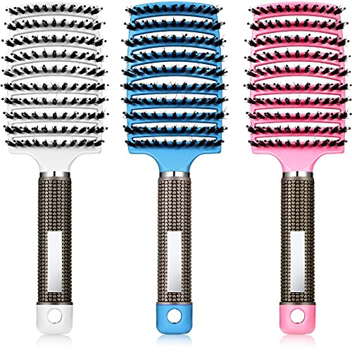 3 Pieces Curved Vented Boar Bristle Hair Brushes Fast Dry Detangling Hair Brush Curved Vented Styling Hair Brush Fast Blow Drying Hair Brush for Wet- Long and Curly Hair -White- Pink- Blue- 3 Pieces Curved Vented Boar Bristle Hair Brushes Fast Dry Detangling Hair Brush Curved Vented Styling Hair Brush Fast Blow Drying Hair Brush for Wet- Long and Curly Hair -White- Pink- Blue-