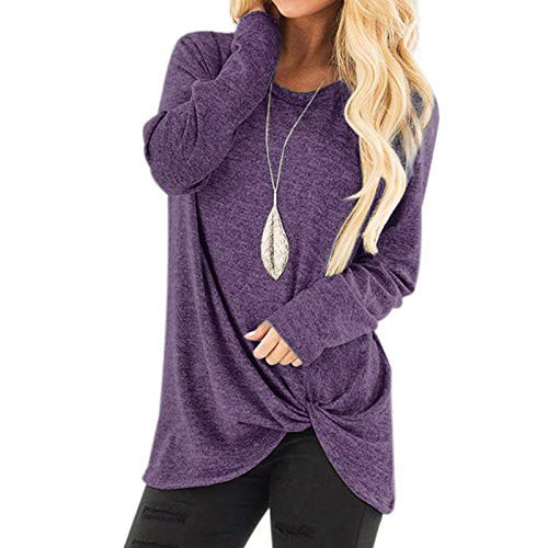 Mingleigo Women T Shirts Casual Twist-Knot Side Strapless Long Sleeve Plain Tops Loose Tee T-Shirt Tunics Blouse