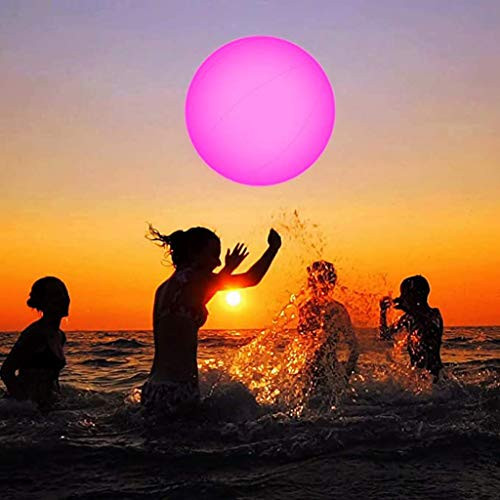 CYCTECH LED Light Up Beach Ball -Pool Toys Glow Ball 16'' Inflatable with Remote Control 16 Colors Lights and 4 Light Modes- Party Supplies- Beach Indoor Outdoor Games and Decorations- 1PCS -White-