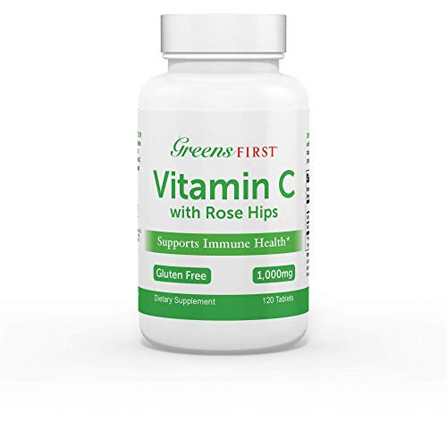 Greens First Vitamin C with Rose Hips  Vitamin C 1-000 mg Supplement  Gluten Free Supplement  Immune  and  Antioxidant Support  Supplement with 25 mg of Rose Hips - 2 Pack - 240 Tablets