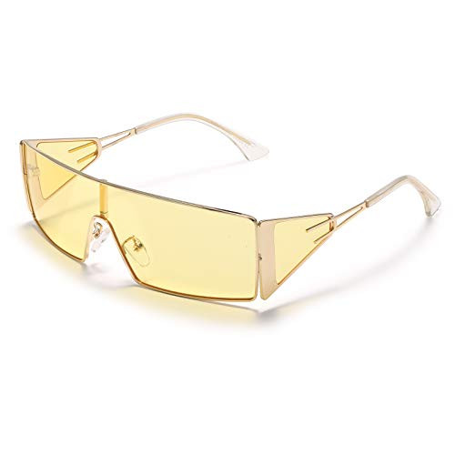 GUVIVI Rectangle Sunglasses for Women Men Oversized Trendy Shades Fashion 2021 Female Vintage Eyewear Sunglasses Yellow