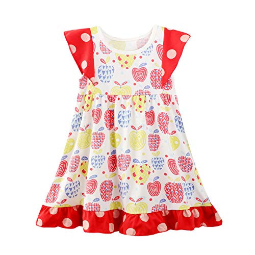 HILEELANG Little Girl Cotton Casual Dress Summer Swing Big Skirt A-Line Twirly Red Apple Girl Dress Ruffle Party Sundress Size 6 HILEELANG Little Girl Cotton Casual Dress Summer Swing Big Skirt A-Line Twirly Red Apple Girl Dress Ruffle Party Sundress Size 6