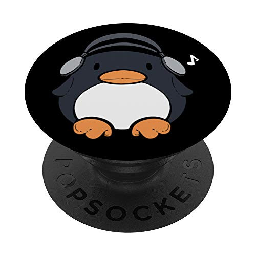 Cute Penguin Headphones Music and Penguin Lover PopSockets PopGrip- Swappable Grip for Phones  and  Tablets